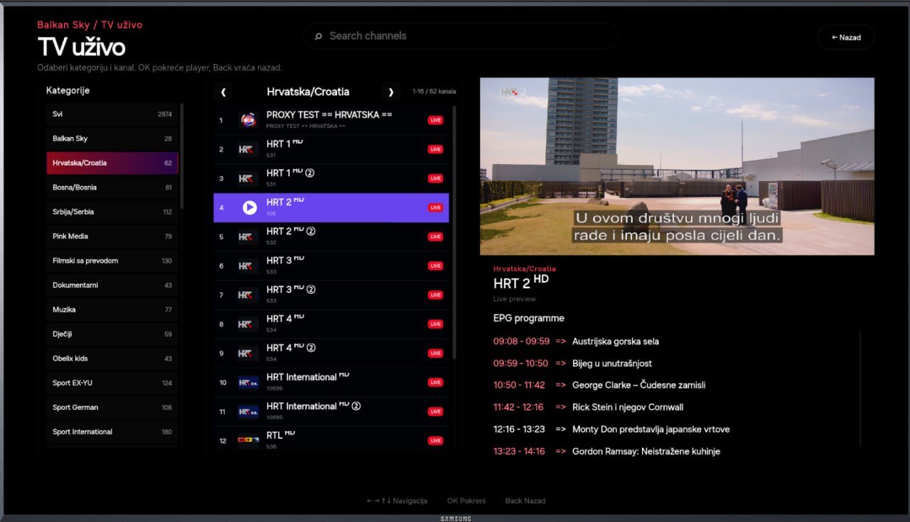 Live TV channel list with EPG preview