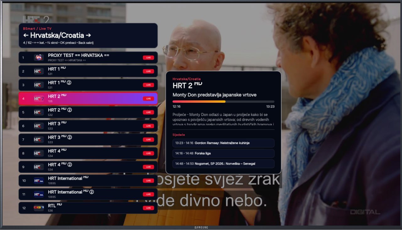 Full screen live TV overlay with programme details