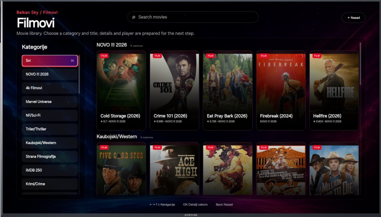 Movie library grid with categories and posters