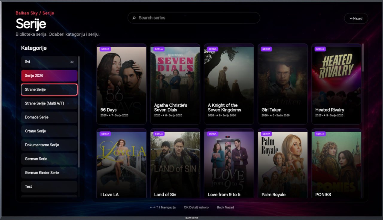 Series library grid with category menu and posters